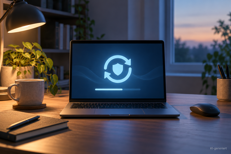 Laptop mit Symbol für ein Sicherheitsupdate