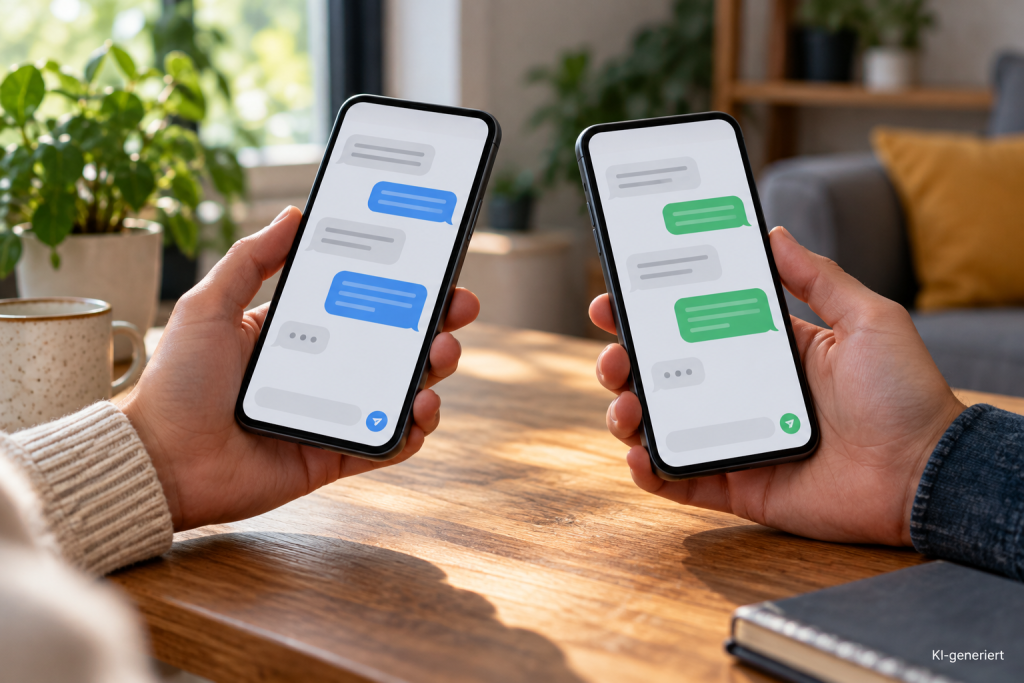 Zwei Smartphones mit Nachrichten auf den Displays